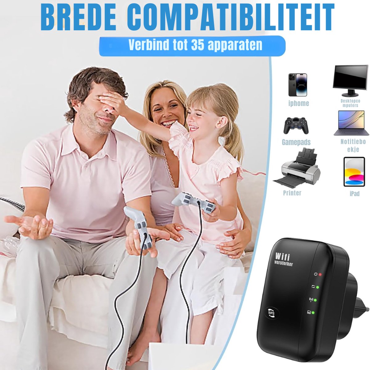 Quvo® Wifi Versterker Stopcontact 300 Mbit/s - Zwart - afbeelding 3