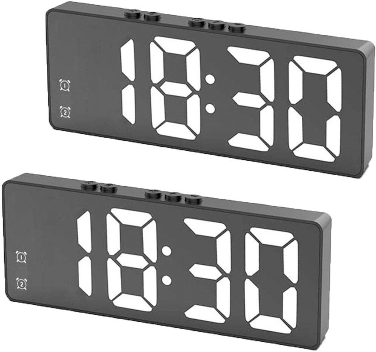 longziming -2x Digitale LED Wekker – Reiswekker en Nachtlampje – 12/24Uweergave – 3 Helderheidsniveaus – Slaapkamer, Bureau en Kantoor – Compact en Multifunctioneel