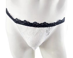 BamBella ® - Slip - maat Onesize L/XL - zwart wit Sexy erotische heren onderbroek mannen kant stof