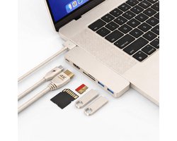 M-TECK MacBook Air/Pro USB-C - Dock - HUB - Splitter - 1 x HDMI 4K60Hz - 1 x Thunderbolt - 2 x USB3.0 - SD/MicroSD kaartlezer - M1/M2/M3/M4- Kleur: Starlight