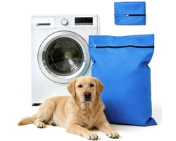 Waszakken voor huisdieren - Waszakken van twill polyester - Grote waszakken met rits - Voorkomt dat waszakken verstopt raken door dierenhaar - Waszakken voor huisdierendekens - Geweldig voor honden en katten (60x70cm) - blauw-S