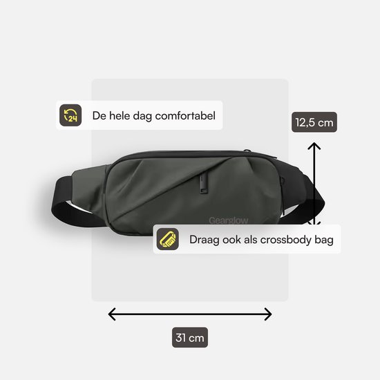 GearGlow® Hip Bag - Unisexe - Imperméable - Vert - Également portable comme sac à bandoulière