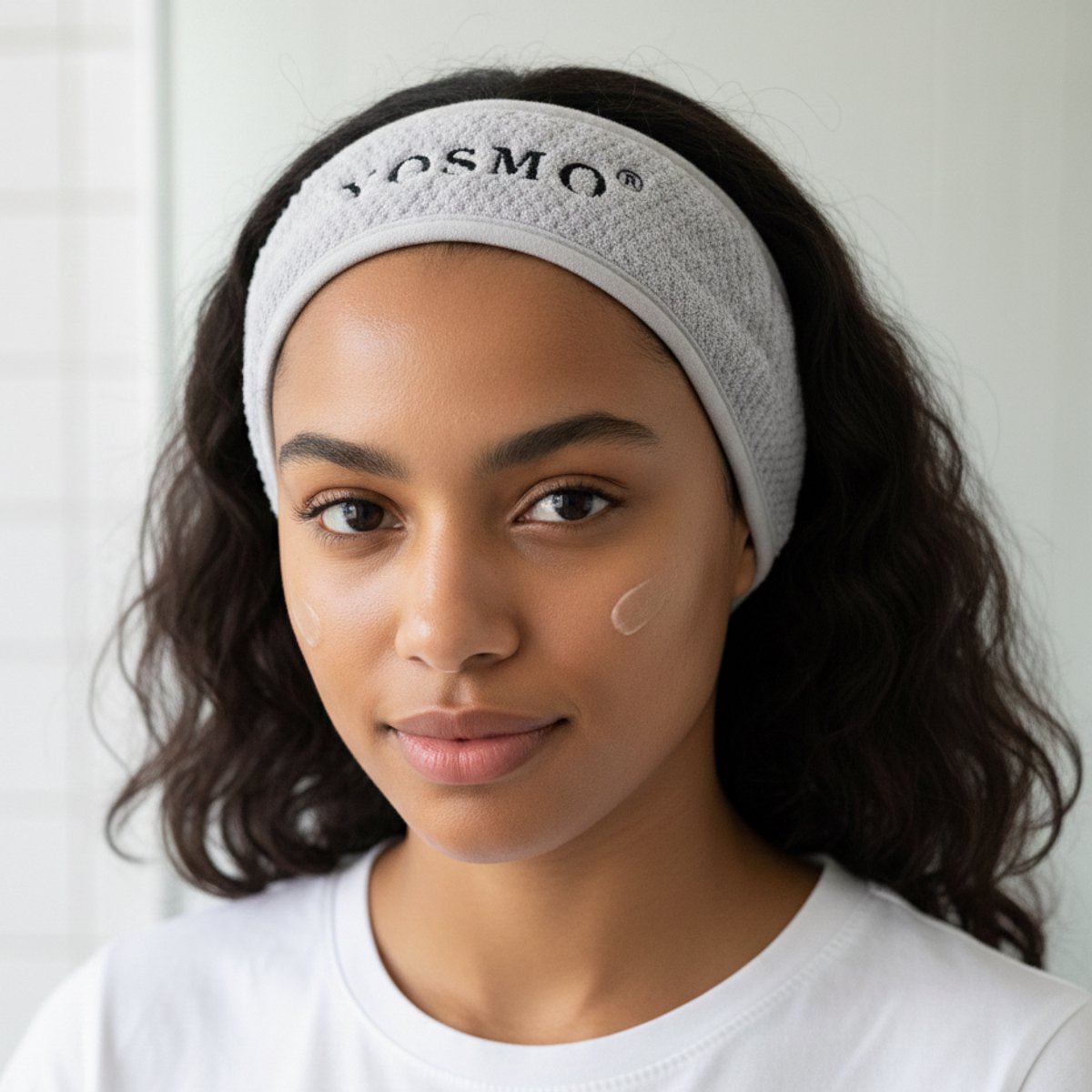 YOSMO - Stretchy haarband - Skincare - Haarband make-up - Hoofdband - Badstof - Spa band - Verstelbaar - Grijs - Aanbieding