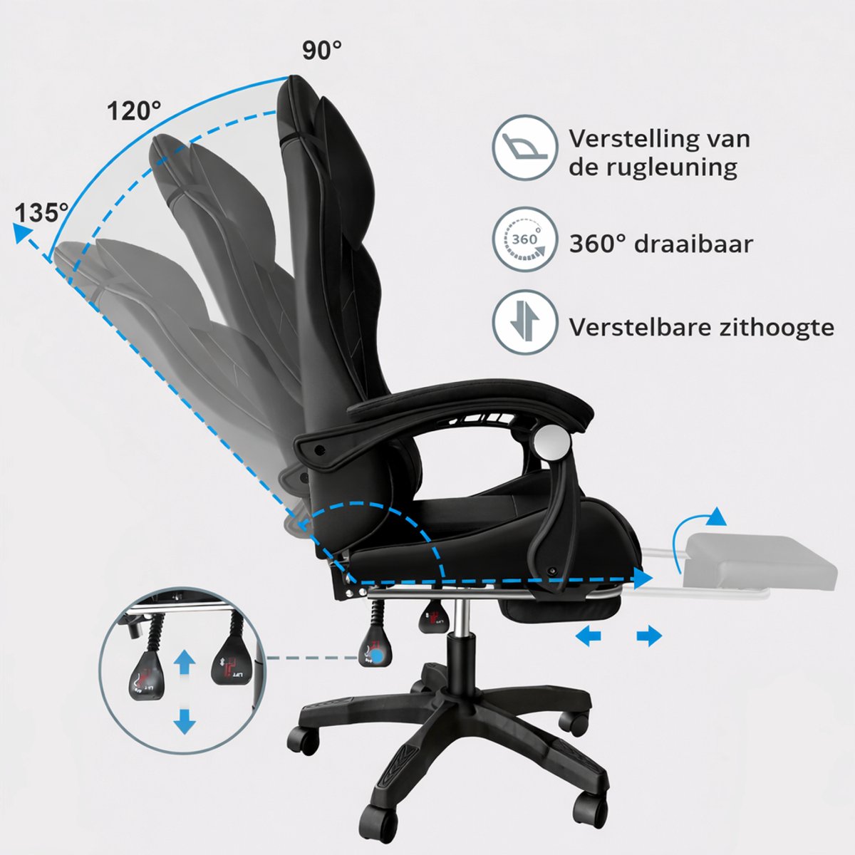 Massage Gaming Stoel met Masserende Lendensteun - afbeelding 3