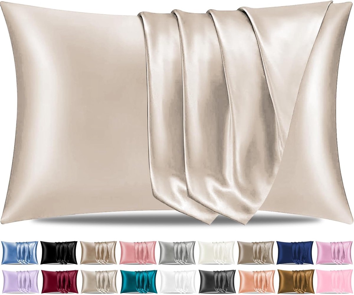 Famanu Satijnen kussenslopen 50x75 cm beige set 4, zijdeachtig satijn voor haar en huid, envelopsluiting minder wrijving