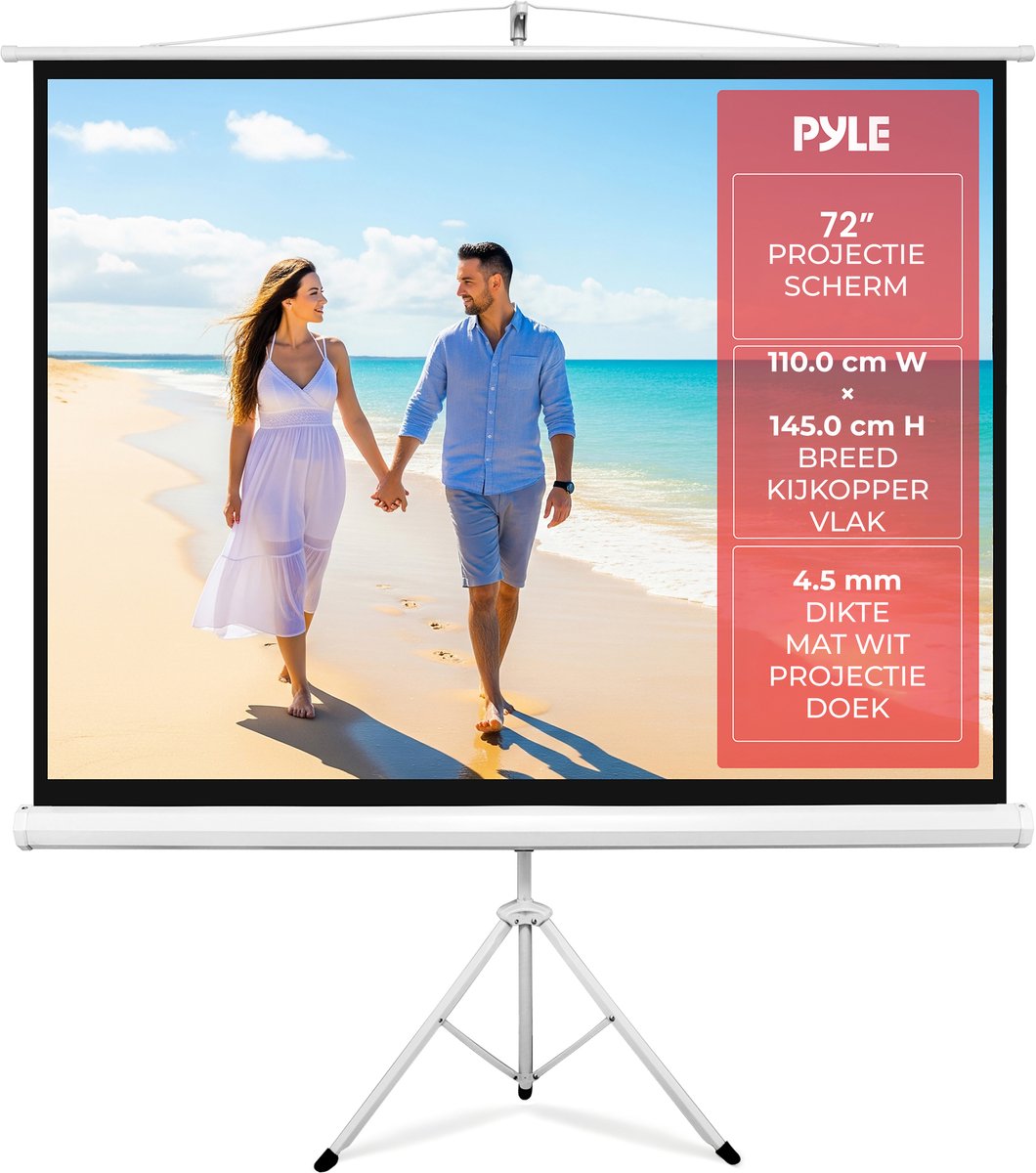 Pyle Projectiescherm met Statief – Handmatig Oprolbaar Projectiescherm met Auto Lock – 72 Inch, Draagbaar