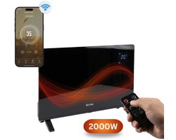 BluMill Convecteur électrique 2000 W - Chauffage intelligent - Télécommande et WiFi inclus - Chauffage électrique - Panneau chauffant design en verre - Panneau infrarouge - Thermostat intégré - Chauffage panneau - Noir