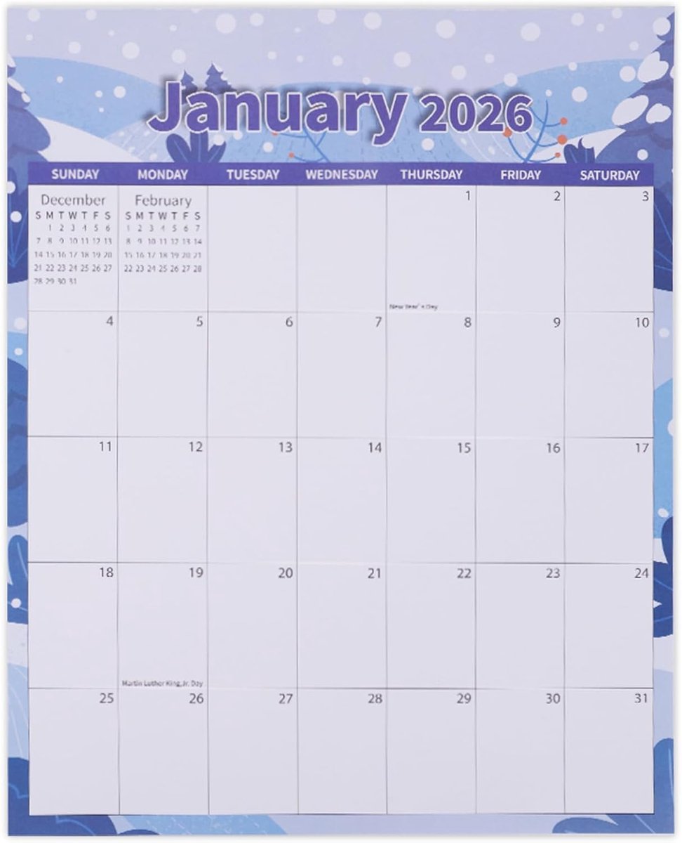 Magnetische koelkastkalender 2026, grote uitscheurkalender van januari tot en met december, met een sterke magneet aan de achterkant, geschikt voor gezinsplanning.