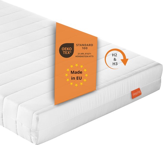 Matelas Sleepling 120 x 200 x 13 cm, matelas réversible Duo, matelas en mousse confort, fabriqué en UE, housse lavable, Ökotex 100, degrés de dureté 2 et 3, blanc