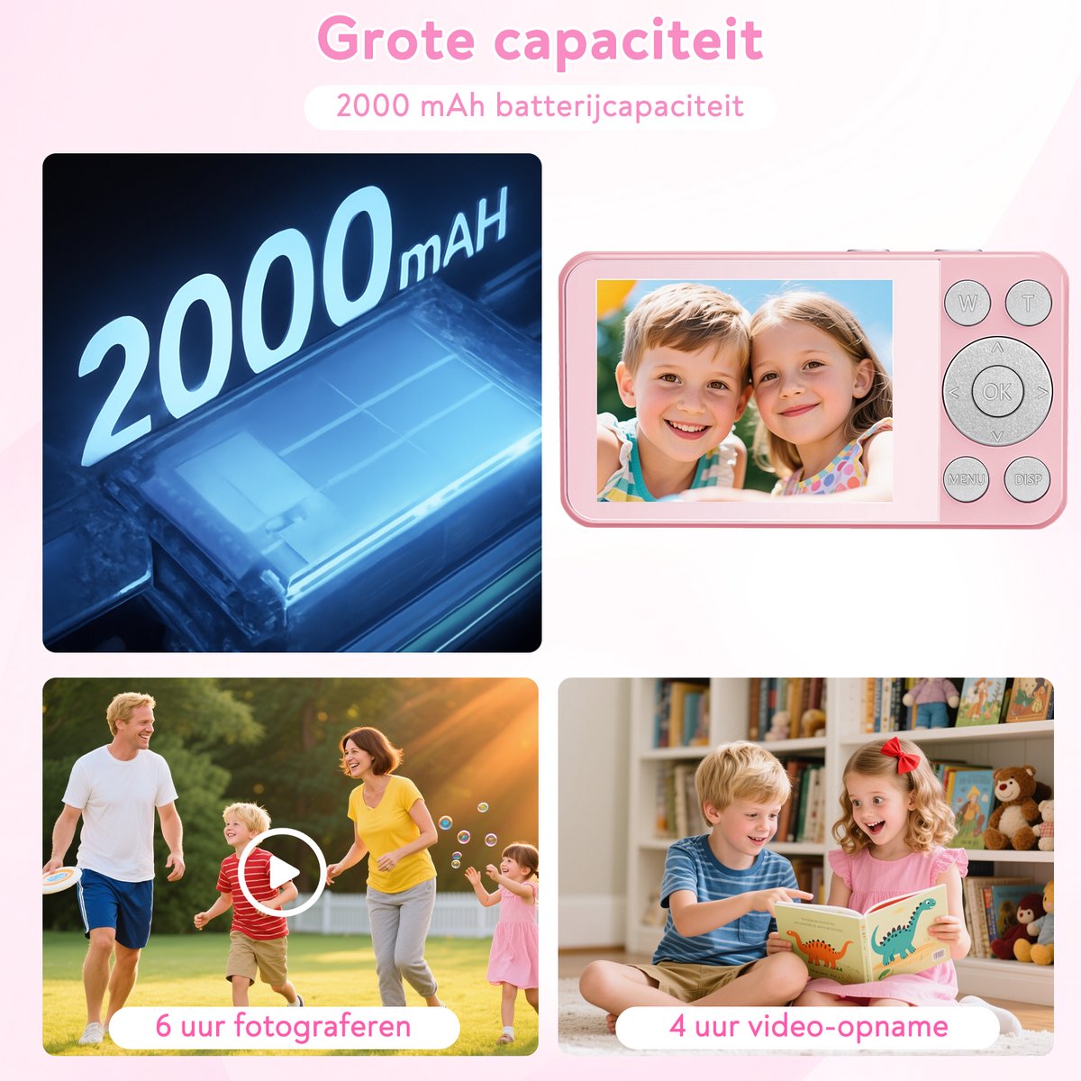Digitale Camera 4K - 64MP Fotokamera - Fototoestel met 2.8 Inch LCD Scherm - 18X Digitale Zoom - Compact en Draagbaar Ontwerp - Beeldstabilisatie - USB-C Aansluiting - Inclusief 32GB SD Kaart - Vlog Camera - Roze thumbnail 2