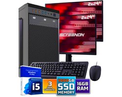 Intel Compleet PC SET | Intel Core i5 | 16 GB DDR4 | 1 TB SSD + 2 x 24 Inch Monitor + Muis + Toetsenbord | Windows 11 Pro + WiFi & Bluetooth