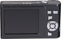 Achterkant van een zwarte camera met groot scherm en bedieningsknoppen. 'denver' logo en specificaties zichtbaar.