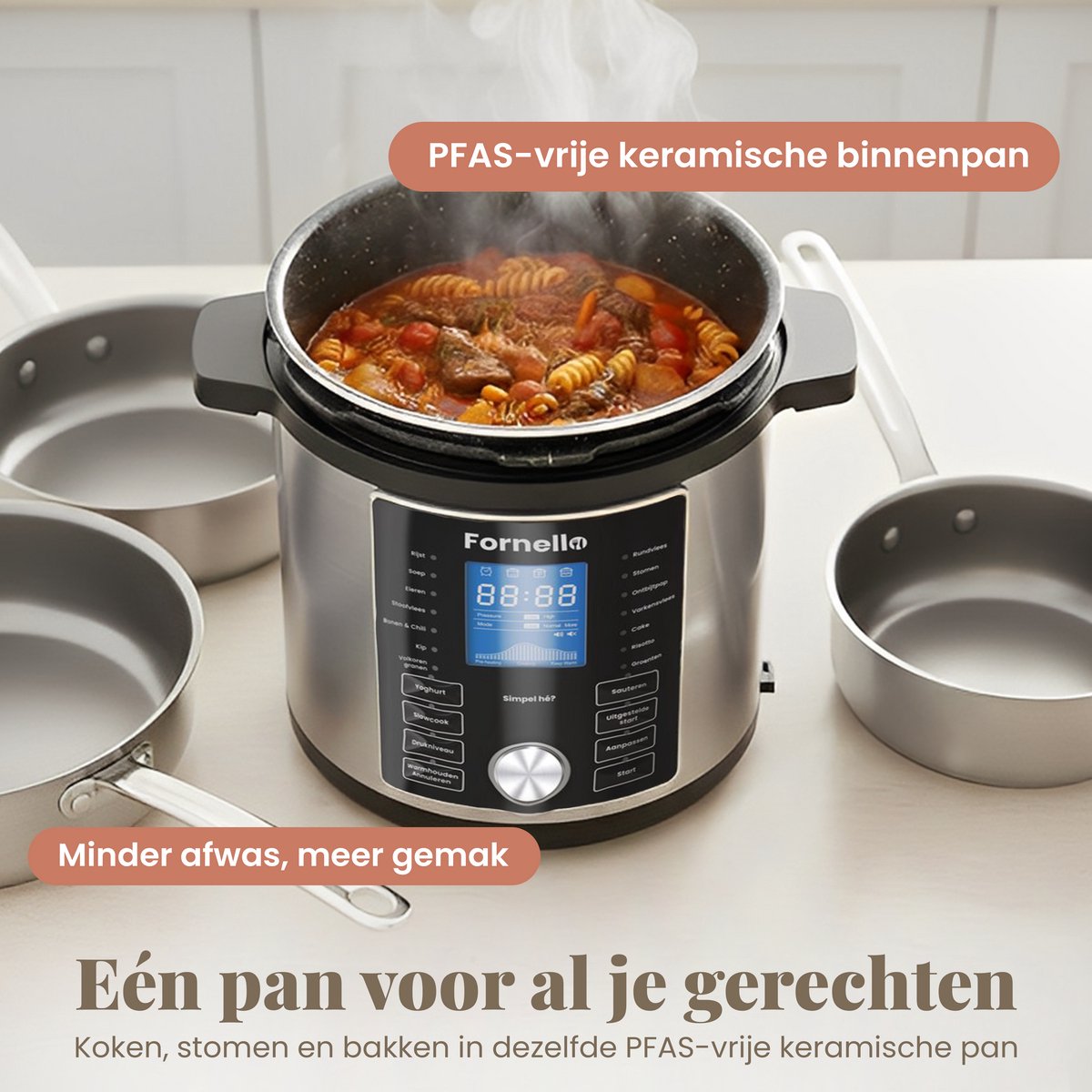 Fornello Multicooker 6L - Pan PFAS vrij - Rijstkoker met stomer - Slowcooker met timer - Rice Cooker – foto 3