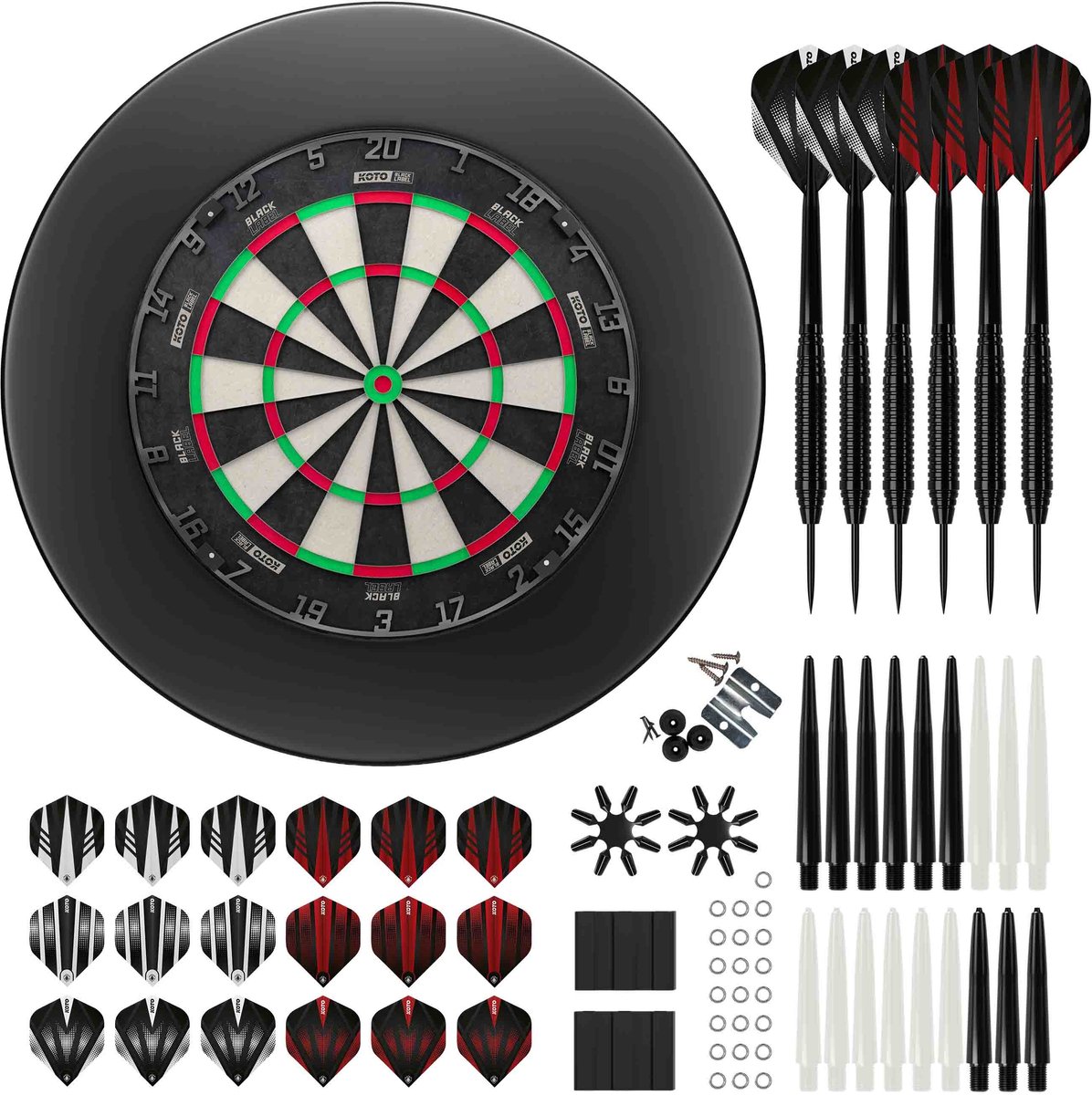 KOTO Black Label + PU Surround + 2 Sets KOTO Dartpijlen - 90-Pieces - Dartset Zwart