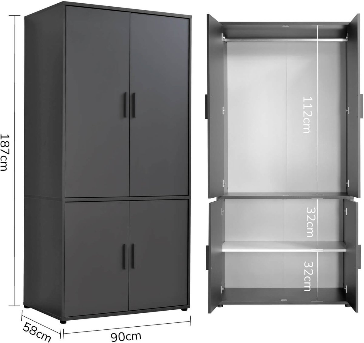 mokebo Kledingkast (90x187 cm) van hout 2 deuren & 3 lades 'Der Grenzenlose', modulaire slaapkamerkast, garderobekast, halkast, draaideurkast of kast in Zwart