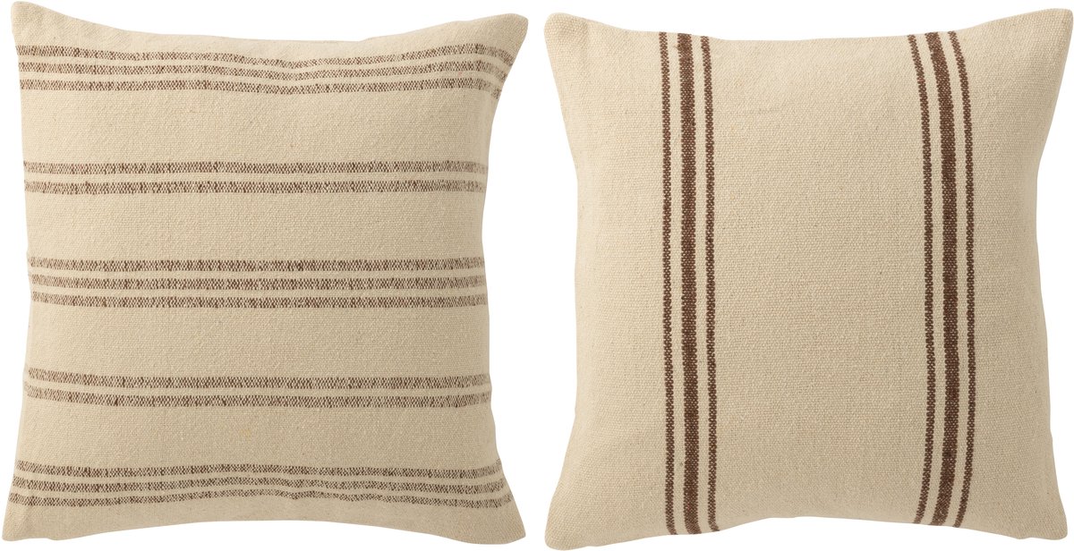 J-Line kussen Breeze Franjes - katoen - beige - 2 stuks Bruin