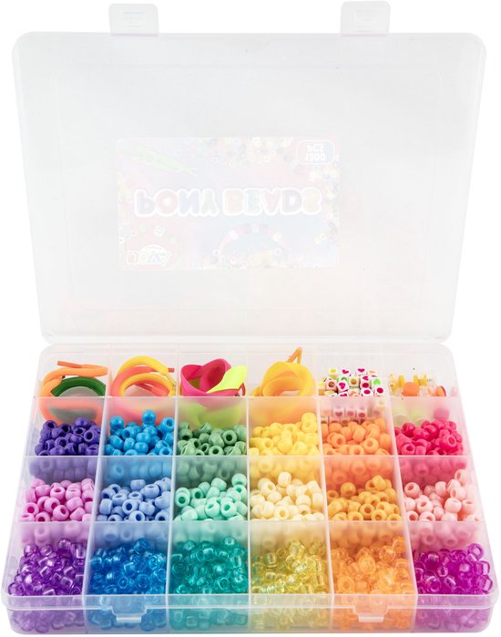 Sukh 1000 stuks pony kralen - plastic armband kralen 6 x 9 mm witte kleur pony kralen voor armbanden maken haarkralen voor vlechten doe-het-zelf ambachten sleutel chai sieraden maken woondecoratie
