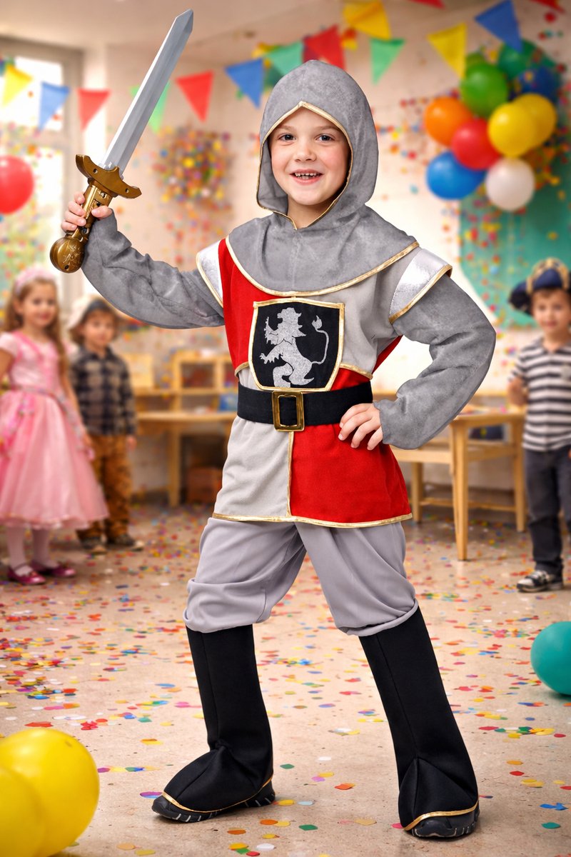 Joya Kids® Ridder Verkleedpak Kind | Carnavalskleding Kinderen | Middeleeuws Ridderkostuum Jongens | Kap, Broek & Laarscovers | Verkleedkleding Ridderfeest | Ridders Verkleedkleren | Musketiers Verkleed Kleding | | | Large — afbeelding 3