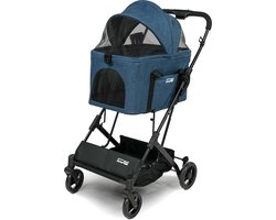 InnoPet Hondenbuggy 2 in 1 Compact - Te gebruiken als hondenbuggy en in de auto - Voor kleine honden tot 15 kg - Afneembare bak - Compact op te bergen - Blauw