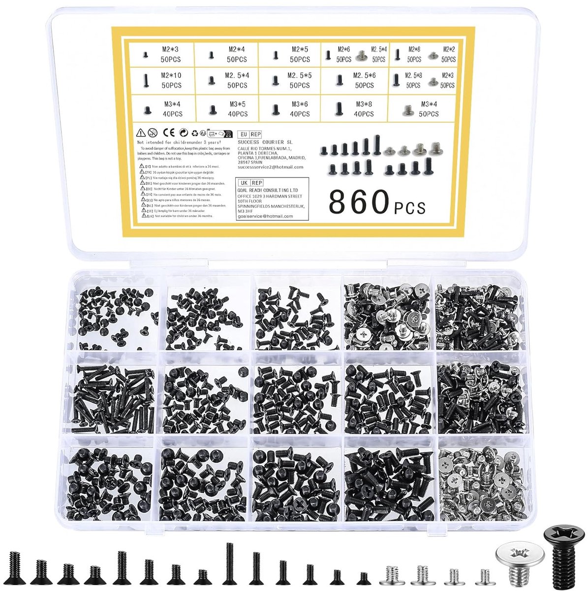 Famanu – Micro schroevenset M2 M2.5 M3, verzonken kruiskop, ideaal voor elektronica, laptops en precisiewerk (860 stuks)