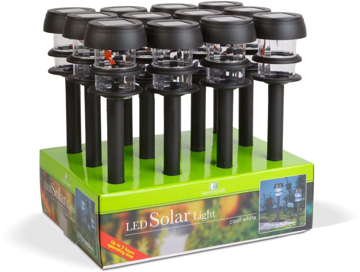 1x Solar Tuinlamp LED op Zonne-Energie – Solar Lantaarn Buiten – Wit LED Licht – Ø 7,5 x 40 cm – Met Grondpen – Automatisch Aan/Uit – Voor Tuin, Pad en Sfeerverlichting [11275]