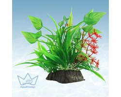 AquaKonings - Aquarium decoratie - Aquarium kunst planten - Nepplanten - Kunstplant -Plant groen/rood - 13x7x15