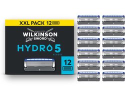 Wilkinson Sword Hydro 5 Navulmesjes voor mannen, XXL-verpakking, huidhydratatie, mesjes met carboncoating, 12 navulmesjes