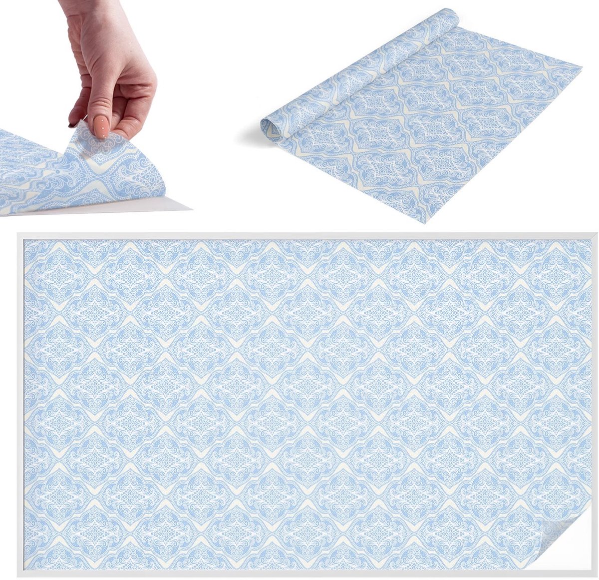 TULUP Raamfolie Anti inkijk - Bloemenornament Melkglas Folie - 200x116 cm - Blauw Anti inkijk Raamfolie Glas in Lood - Zonwerende Raamfolie - Voor de slaapkamer, woonkamer en hal. - Privacy Folie Raam Glas in Lood Blauw - Bloemenornament