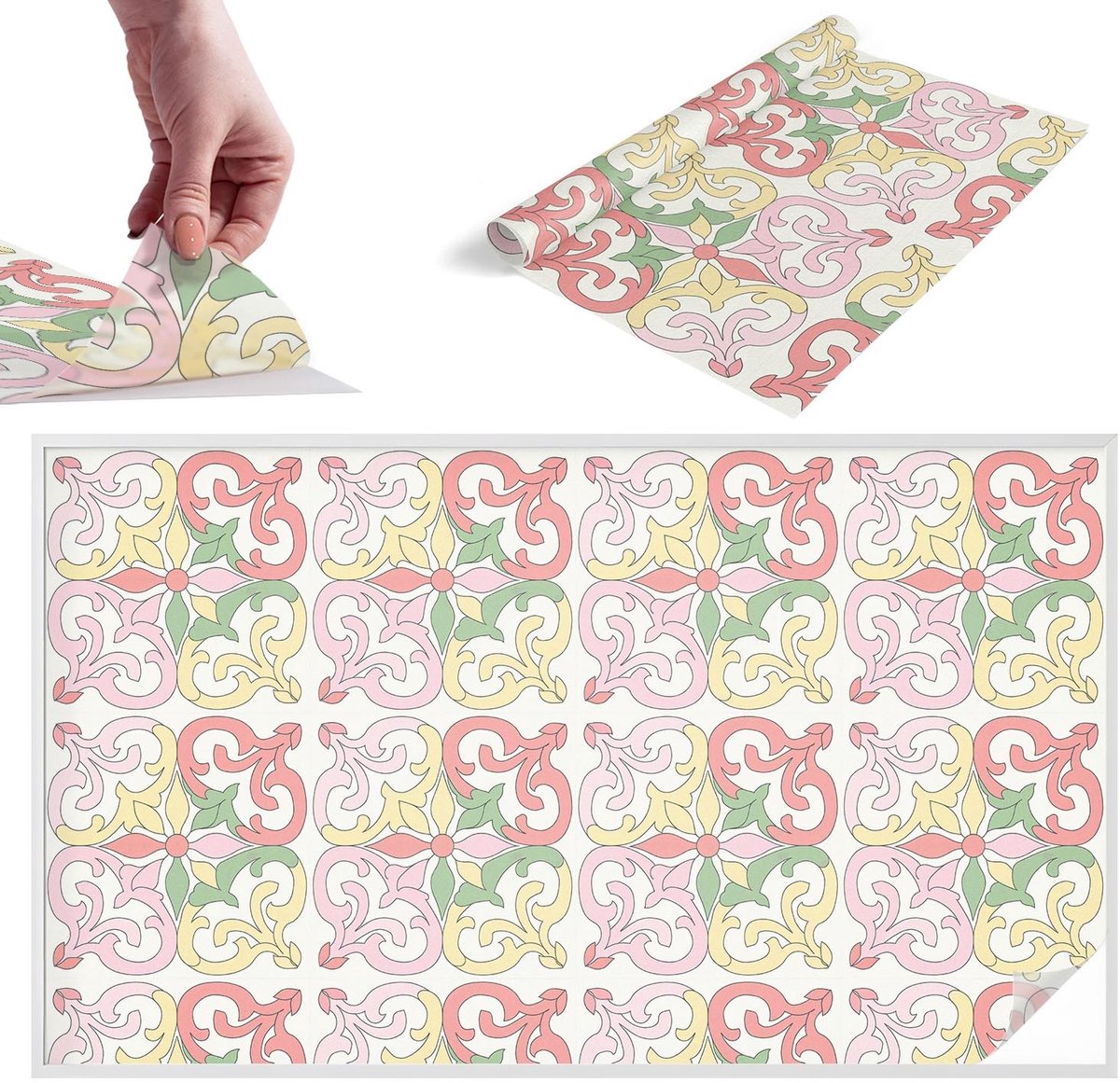 TULUP Raamfolie Anti inkijk - Bloemornamenten Melkglas Folie - 200x116 cm - Rood Anti inkijk Raamfolie Glas in Lood - Zonwerende Raamfolie - Voor de slaapkamer, badkamer en woonkamer. - Privacy Folie Raam Glas in Lood Rood - Bloemornamenten