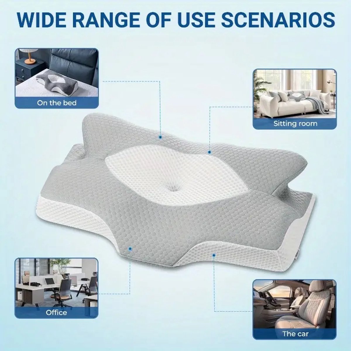 Luxe Ergonomisch Orthopedisch Kussen – 100% Traagschuim | Voor Zij-, Rug- & Buikslapers | 64 x 38 x 12 cm