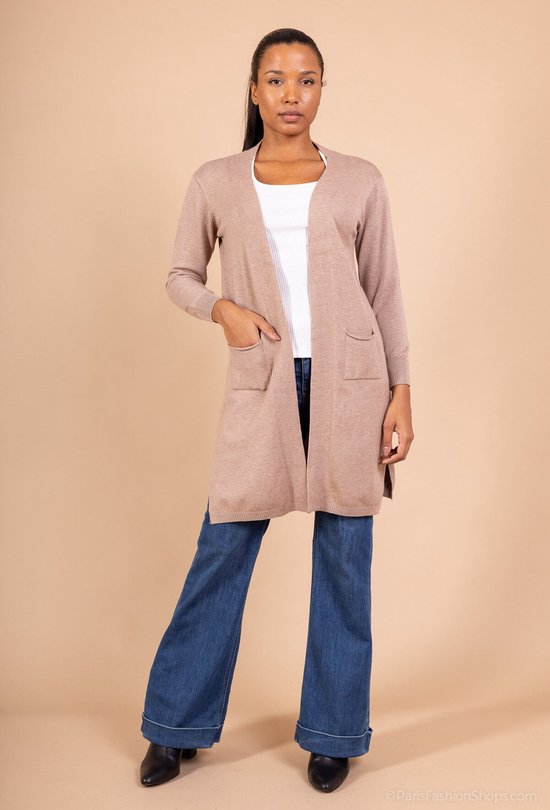 Halflang warm dames vest Amya-effen taupe-maat M/L