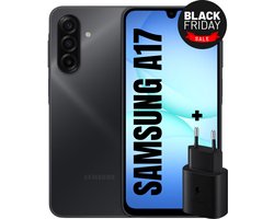 NIEUWSTE MODEL! Samsung Galaxy A17– 128GB + 4GB RAM – 6.7” FHD+ Super AMOLED 90Hz – Android 15 – 50MP AI Triple Camera & 13MP Selfie – 5000mAh Batterij met Snelladen – Dual SIM – GRATIS 20W Snellader – Zwart
