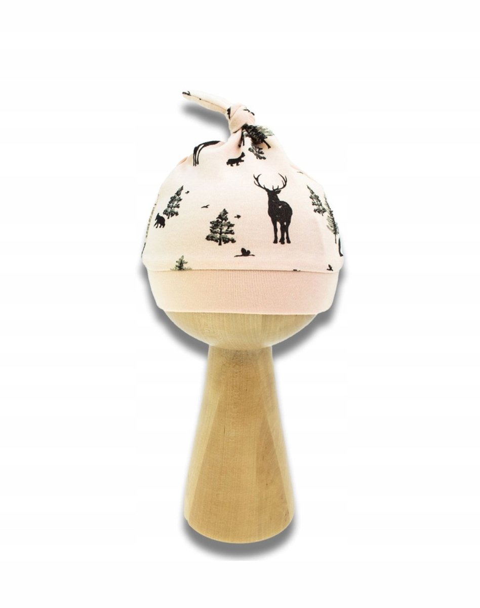 Nicol Babymutsje met strik en bosdierenprint - beige, maat 56