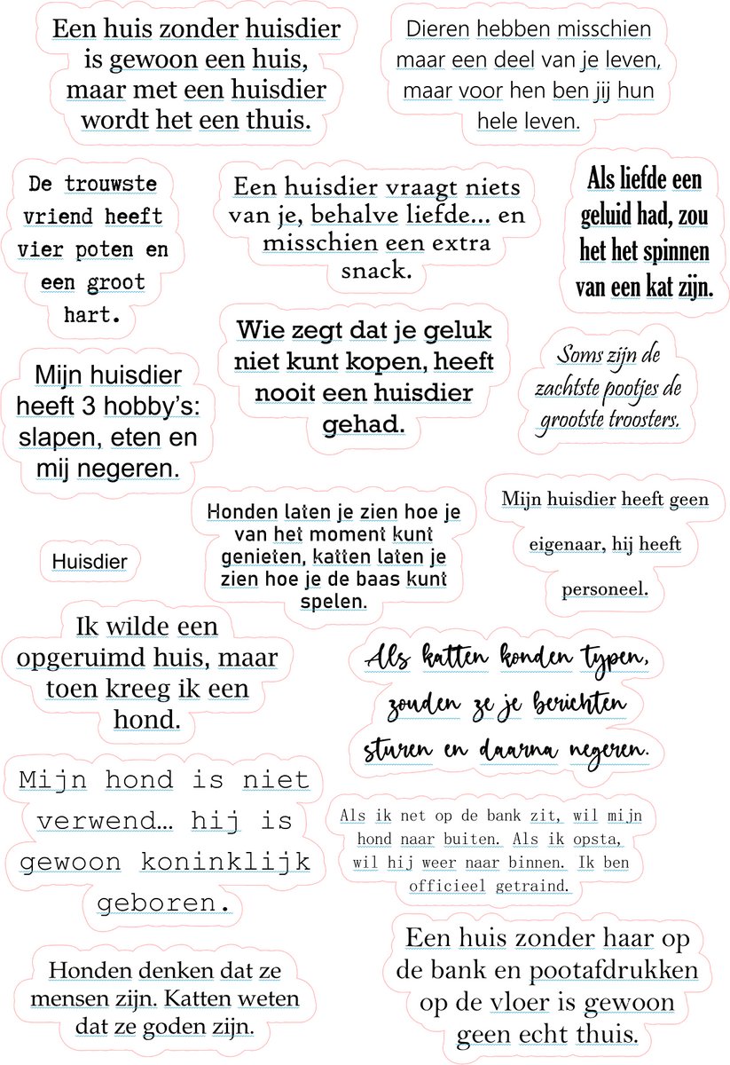 Bullet Journal Stickers - Planner Agenda Stickers - Huisdieren quote stickers - 16 die cut stickers - tekst stickers - Scrapbook stickers - Ephemera Deco stickers - volwassenen en kinderen