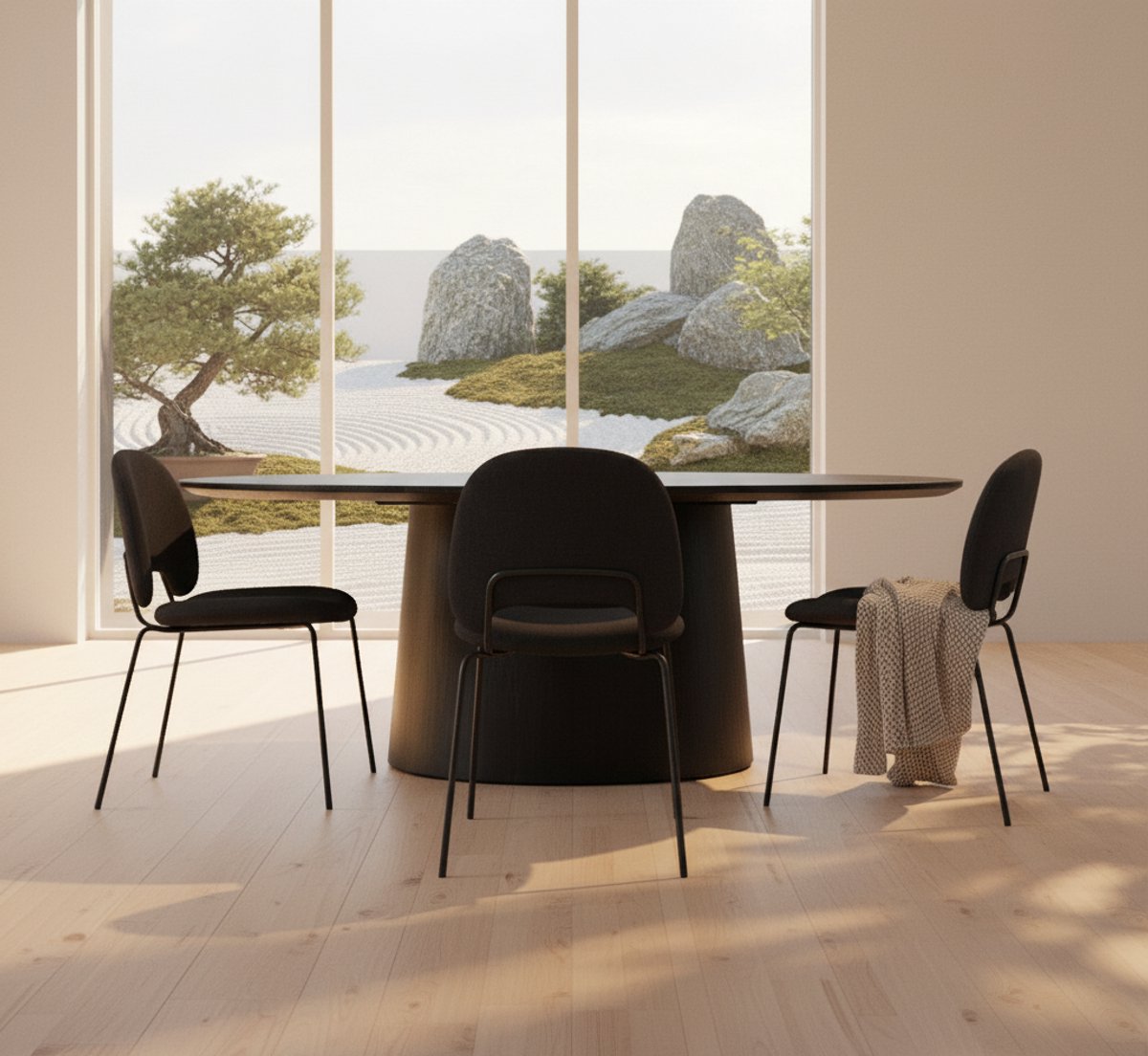 Eettafel Ovaal Zwart Hout 200x110 cm – Massief Mangohout met O-Poot – Moderne Industriële Eettafel – Eetkamertafel voor 6 Personen – Eenvoudige Montage – Novihome
