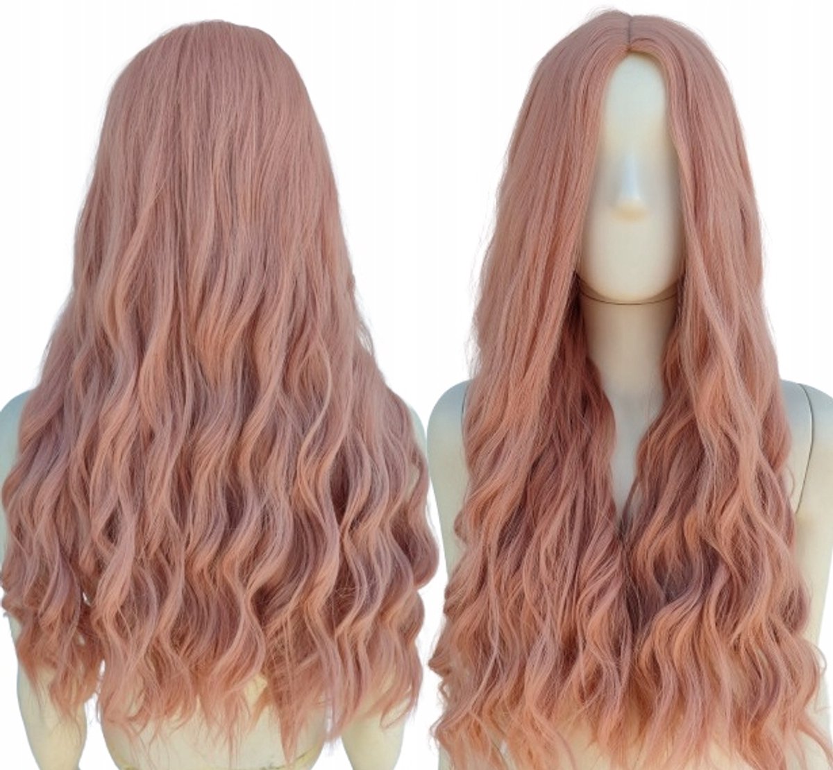 Roze Lange Krullende Pruik - Hittebestendig & Natuurlijke Gespleten Look