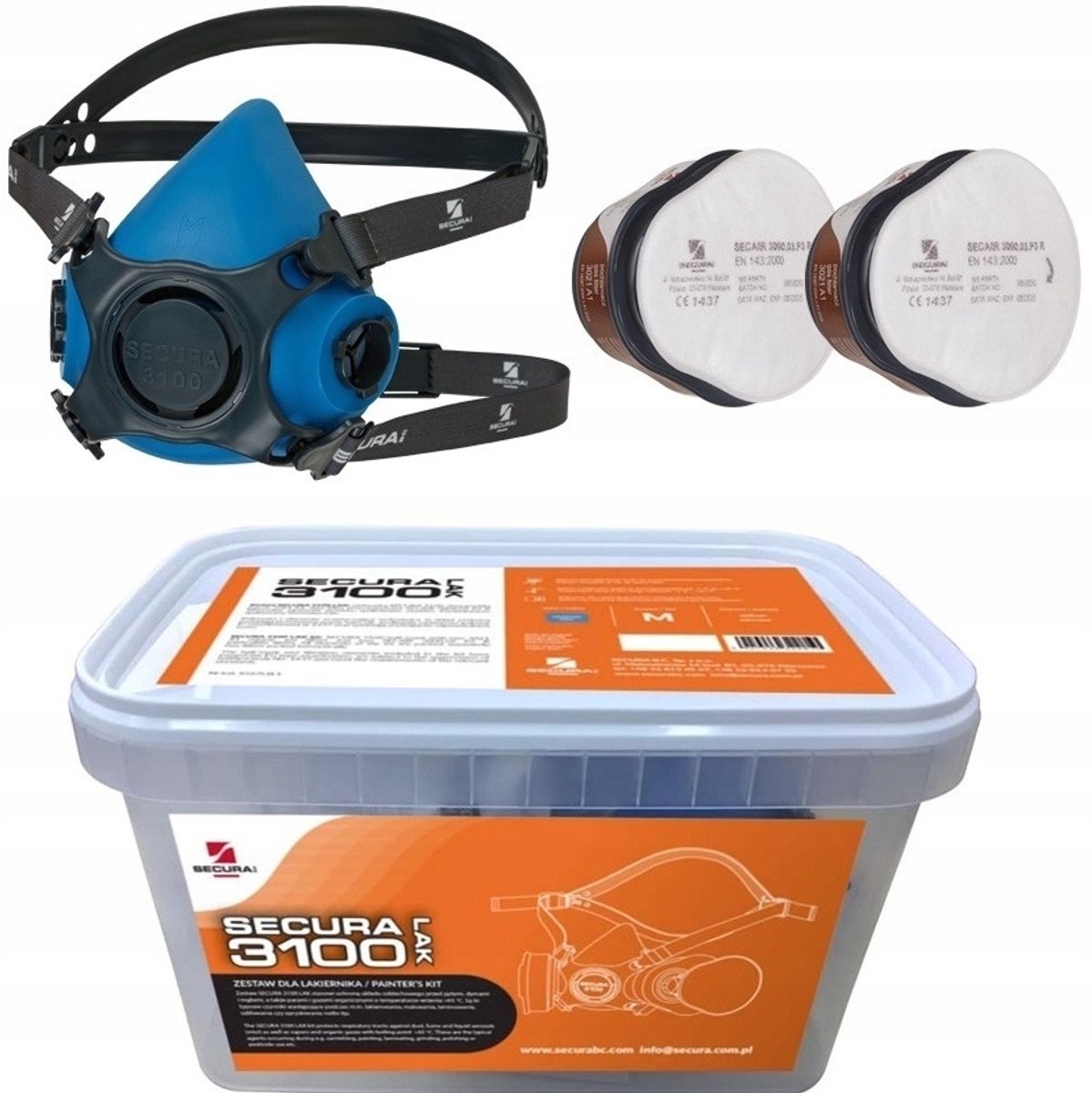 Secura 3100 Lak Lakmasker met A1 filters en P2 R stof filters