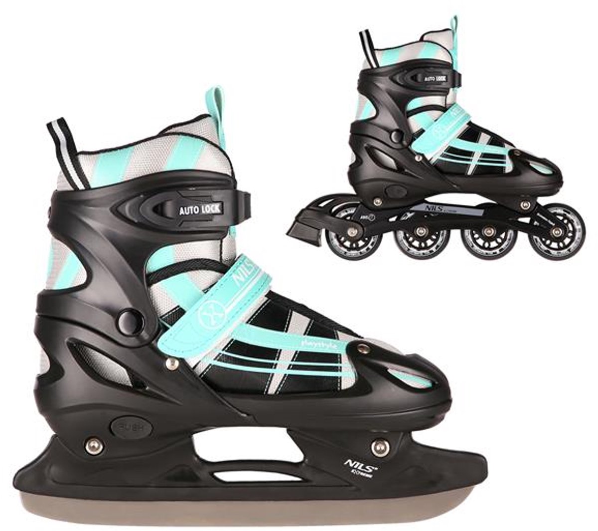 Playos® Skeelers en Schaatsen – tot 34 Verstelbaar Inline Skates IJshockey Schaatsen Rolschaatsen 2 in 1 Skates Groen