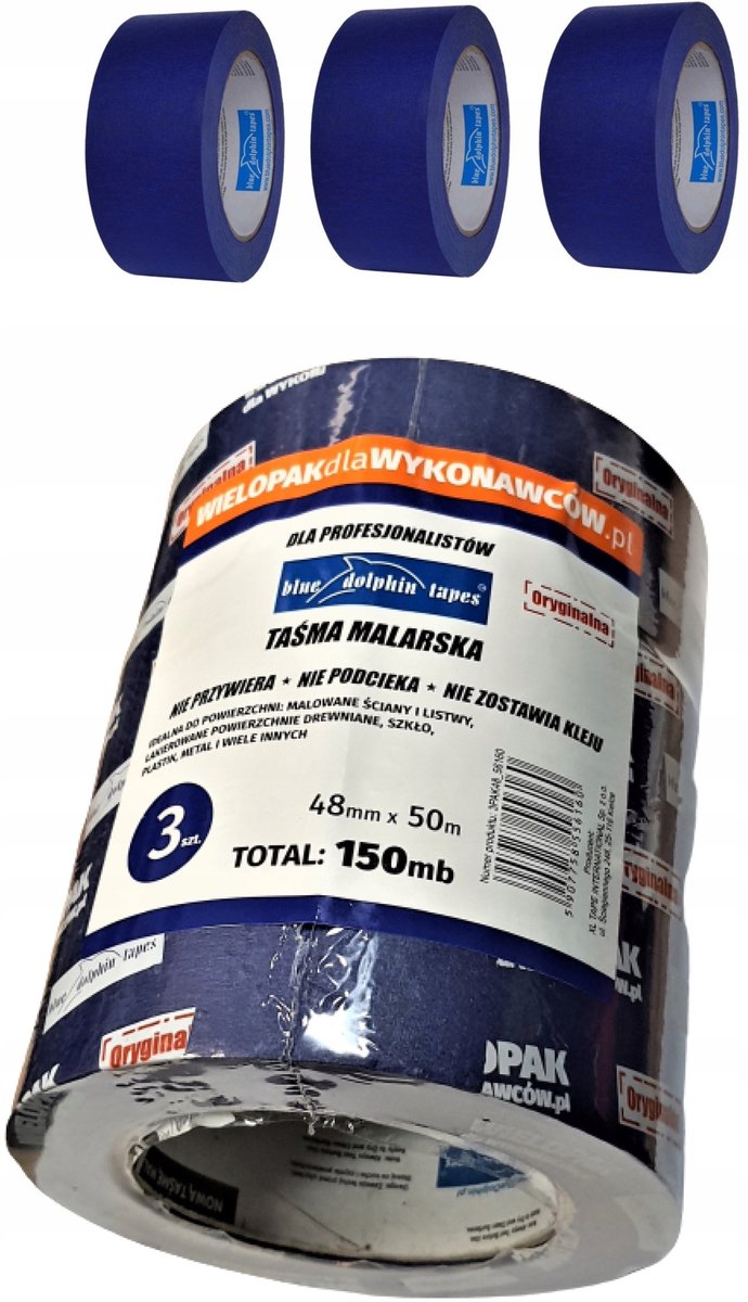 Blue Dolphin-bordtape, 3 stuks - 48 mm x 50 m