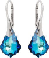 DBD - Zilveren Oorbellen - Swarovski Kristal Elements - Barok Bermuda Blauw - 16MM - Anti Allergisch