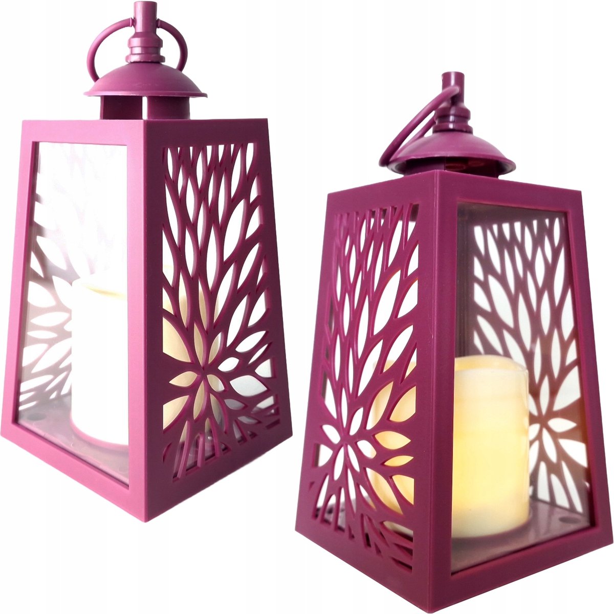 Decoratieve Lantaarn met LED Kaars - Paars, Batterijgevoed