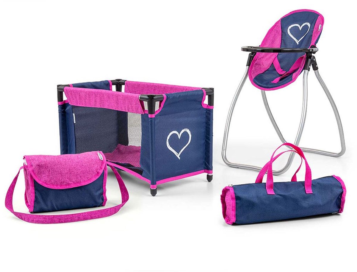 Milly Mally - Poppenverzorgingsproduct - Elsa poppenset blauw kunststof met bedje en tas - Poppenaccessoires - Speelgoed voor kinderen - Fantasie stimuleren - Poppenbedje - Poppenhuis