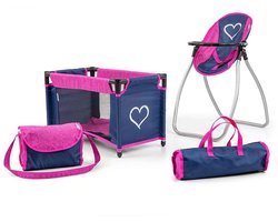 Milly Mally - Poppenverzorgingsproduct - Elsa poppenset blauw kunststof met bedje en tas - Poppenaccessoires - Speelgoed voor kinderen - Fantasie stimuleren - Poppenbedje - Poppenhuis