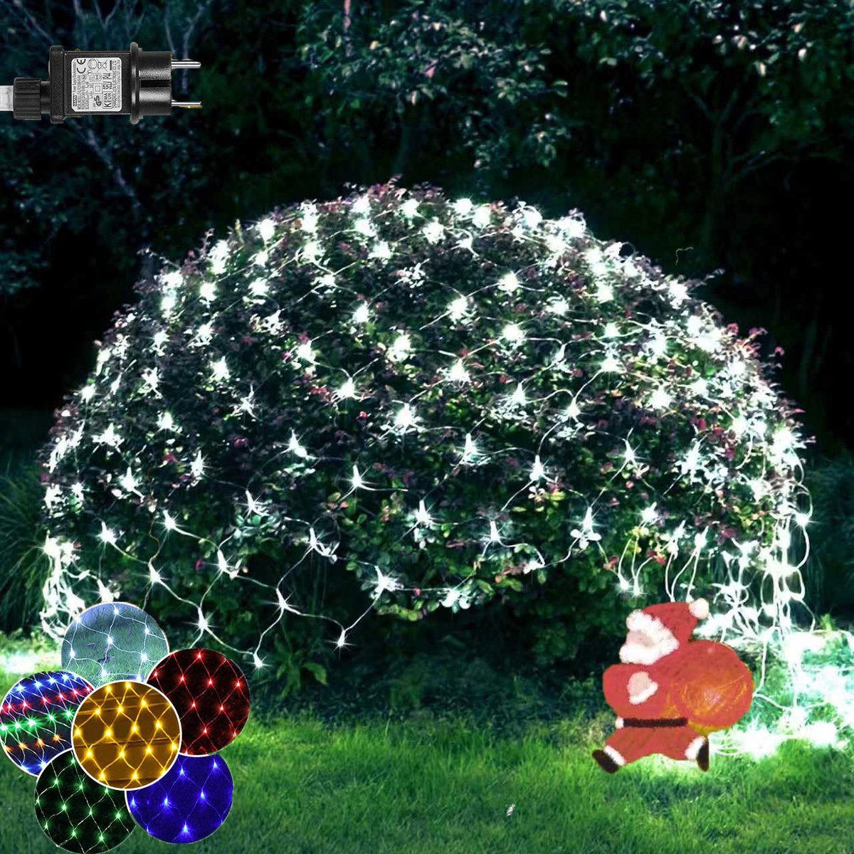 MUPOO Netverlichting Buiten Lichtnet IP44-lichtslinger Lichtnetten Koud Wit Licht -Net Lichtgordijn 1.5x1.5M 96LEDs - Geheugen- 8 modi- Boomverlichting -Kerstverlichting