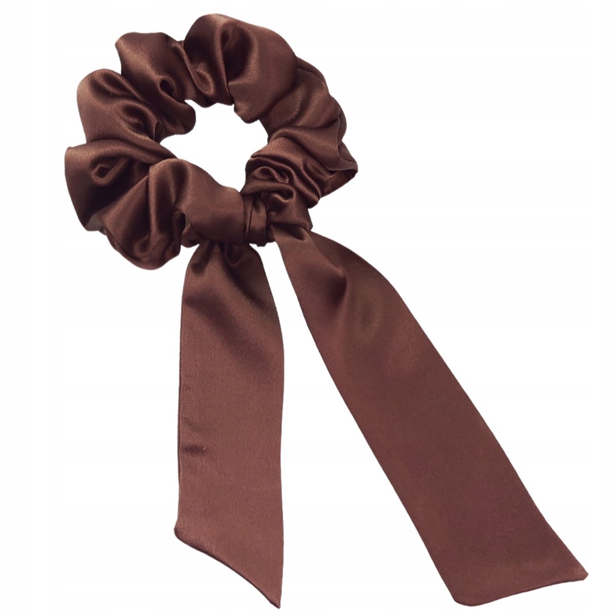 Zijden Haar Scrunchie met Afneembare Strik - Chocoladebruin