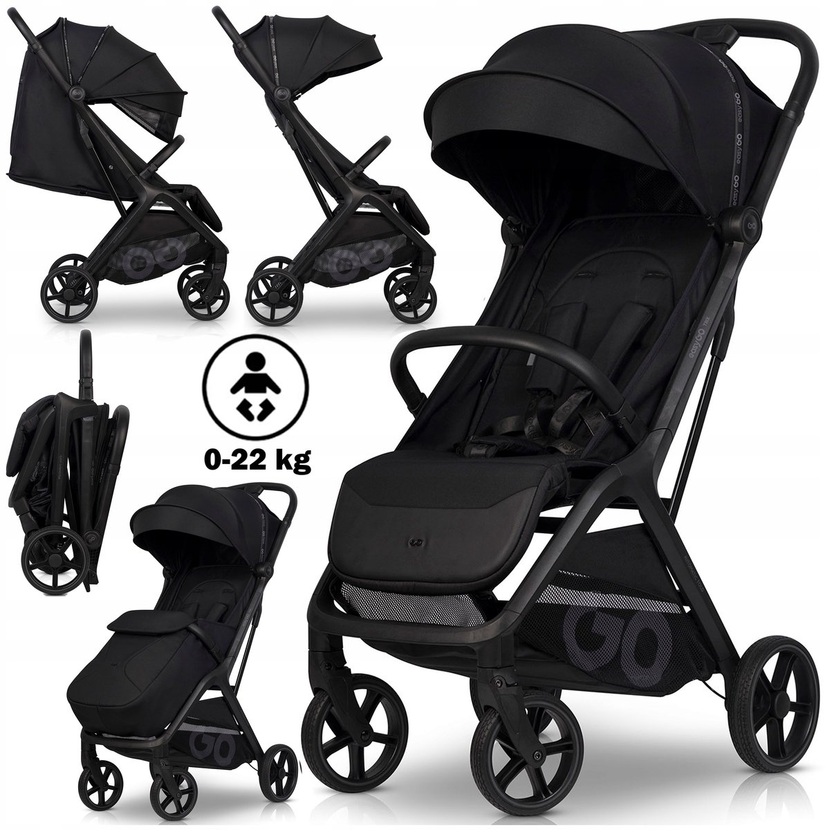 EasyGo TRIX kinderbuggy - licht van gewicht, 0-22kg, incl. Regenhoes & Voetenzak
