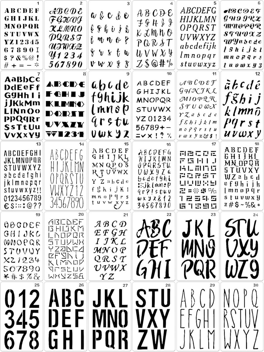 OUYLAF herbruikbaar - Lettersjablonen set - Lettersjablonen - 10*18cm - 30stuks - Briefsjabloon - Dagboeksjabloon - Geschikt voor tekenen, schetsen, scrapbooken, schilderen, pyrografie, tekensjabloon