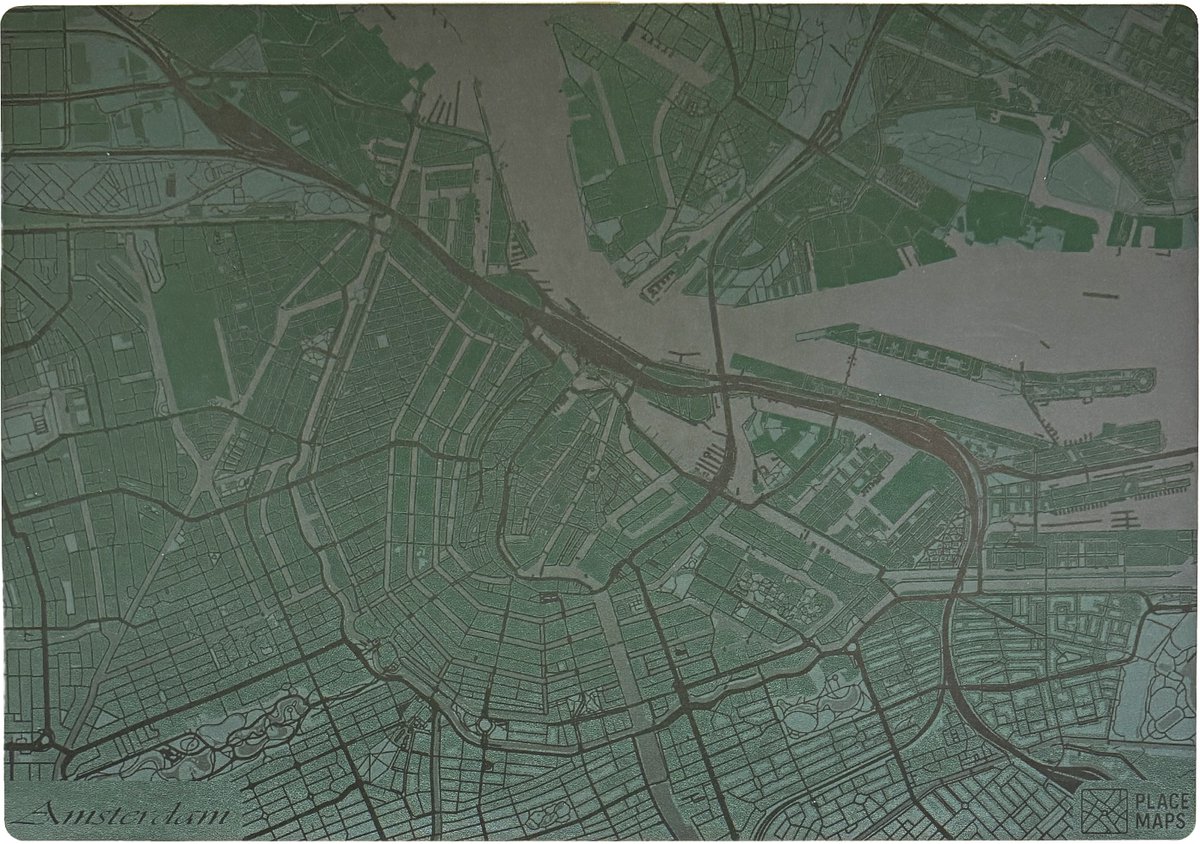 Place Maps Gegraveerde Kunstlederen Placemat Amsterdam Mosgroen 1 stuk