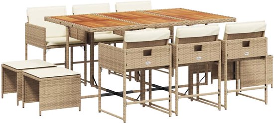 vidaXL - 11 pièces - Ensemble de jardin - avec - coussins - poly - rotin - beige