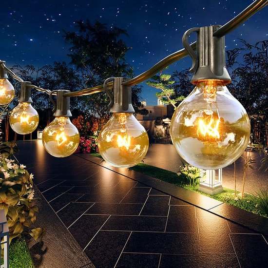 Foto: Mupoo lichtsnoer tuinverlichting 10 socket e12 g40 globe lights with spare bulb ip44 waterproof connectable 8 modes timer low voltage safe for backyard porch balcony wedding party decor